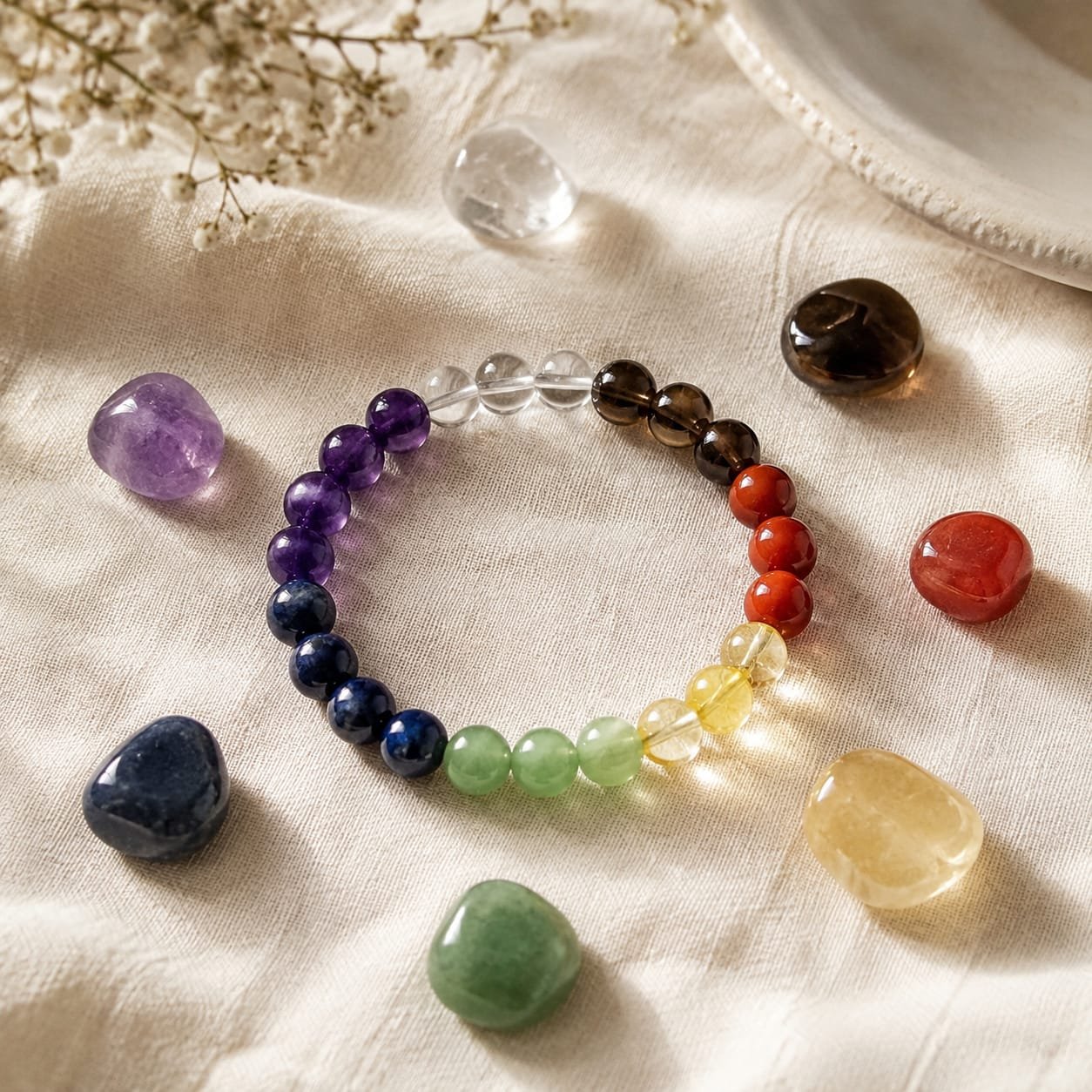 Reiki & Om–Blessed Seven Chakra Intention Bracelet